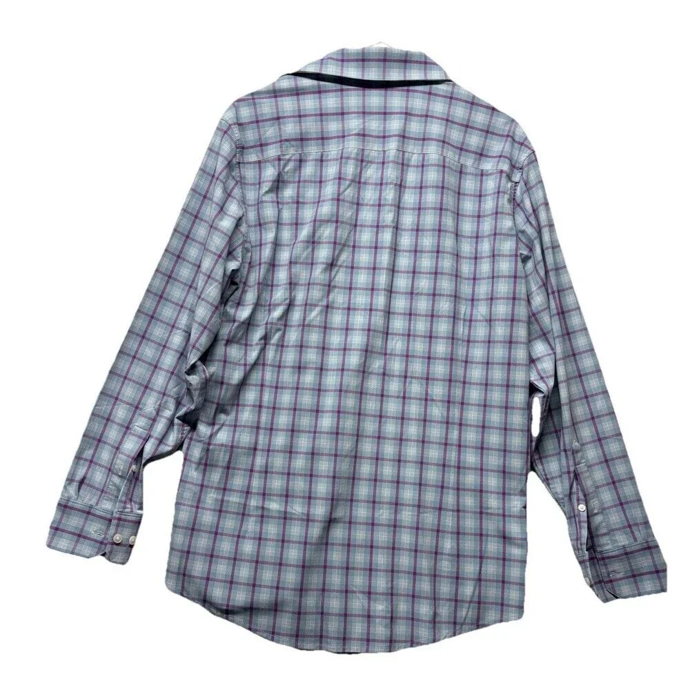 Mizzen + Main Leeward Classic No Tuck Men’s Dress Shirt Size Medium Plaid Blue